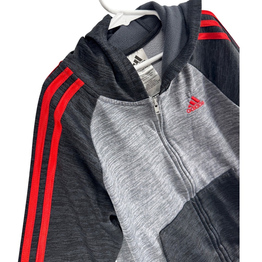 Adidas Boys Size 5 Tracksuit Set Grey, Red Hoodie and Joggers 2pc